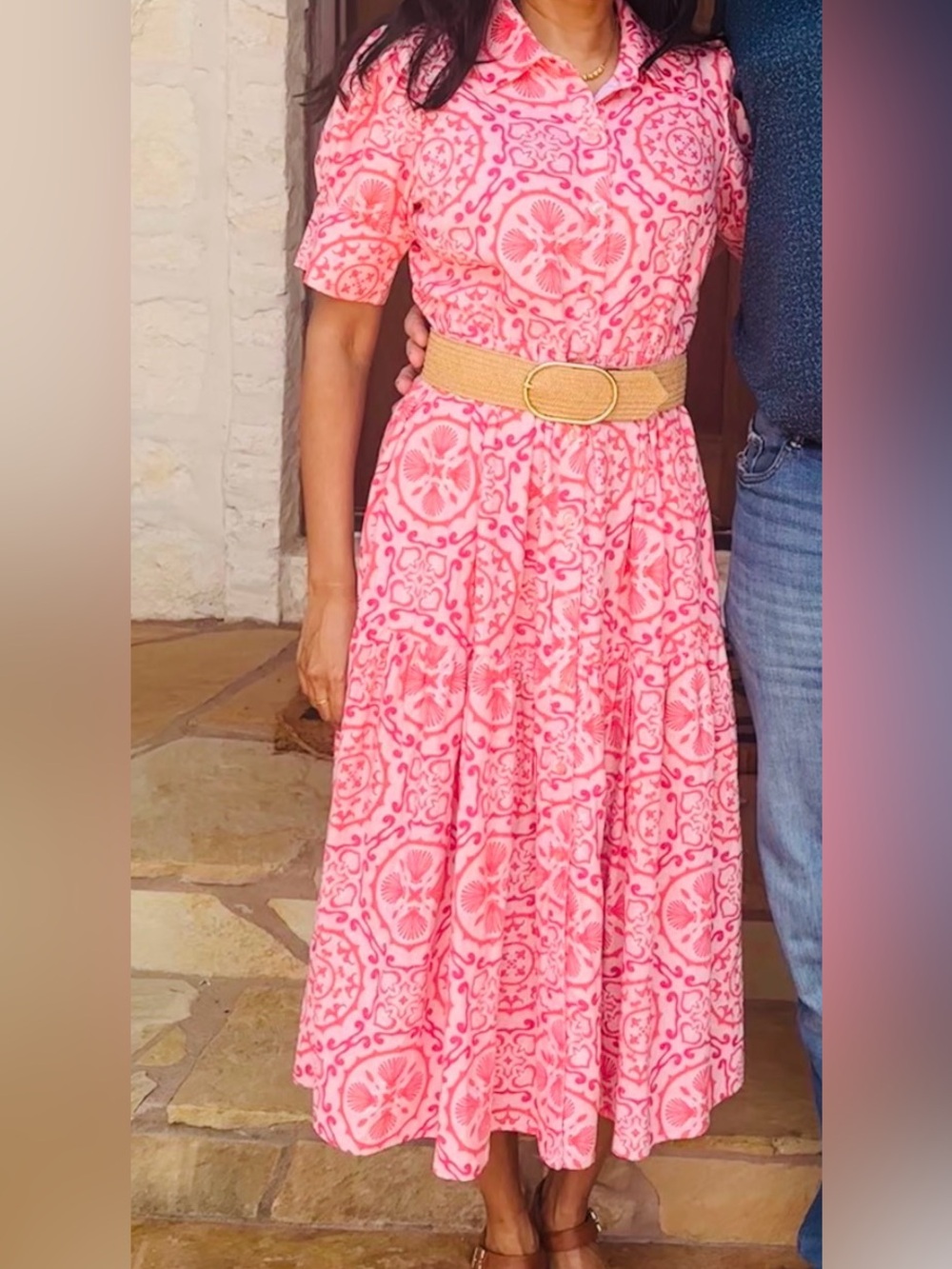 Crown & Ivy Pink & Coral Print Tiered Dress